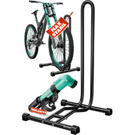 Підставка для велосипеда KESSER® для гірського, електро-, та міського велосипеда, шосе, MTB | Рейс-станд | Самостійна підставка для велосипеда, залізна | Ширина шини до 65 мм | Включає повітряний насос, чорний, 1 шт.