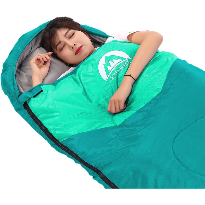 Спальний мішок SWTMERRY для 3-4 сезони (літо, весна, осінь, зима) – теплий та холодний клімат, легкий, для підлітків та дорослих, для походів, рюкзакових подорожей та кемпінгу. (Односпальний, смарагдовий)