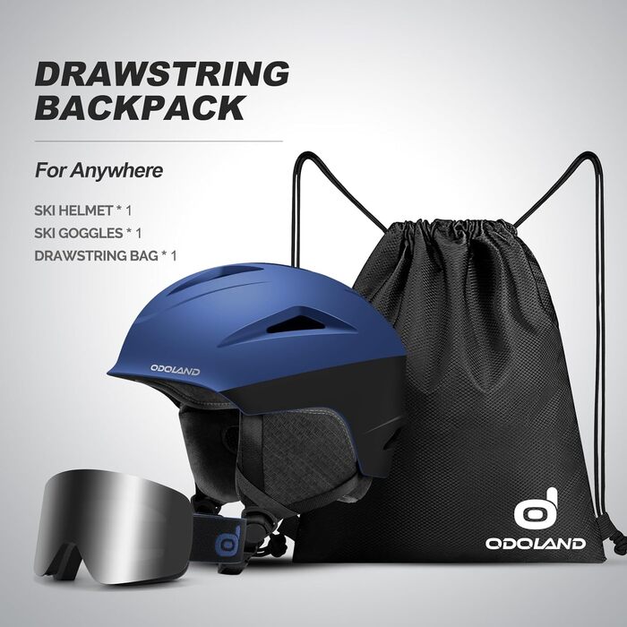 Шолом для лижного спорту та маска Odoland - комплект для жінок та чоловіків, блакитний (60-61 см)