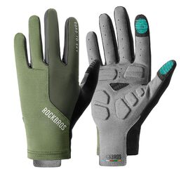 Велосипедні рукавички ROCKBROS Road to Sky: повний палець, сенсорний екран, дихаючі, для чоловіків та жінок, MTB, шосе, велосипед, їзда на велосипеді, зелені