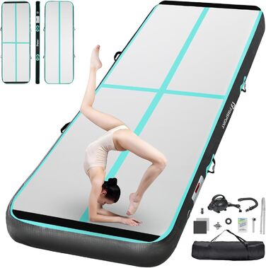FBSPORT Airtrack Matte - килимок для гімнастики та йоги, 200x100x10 см, чорно-зелений