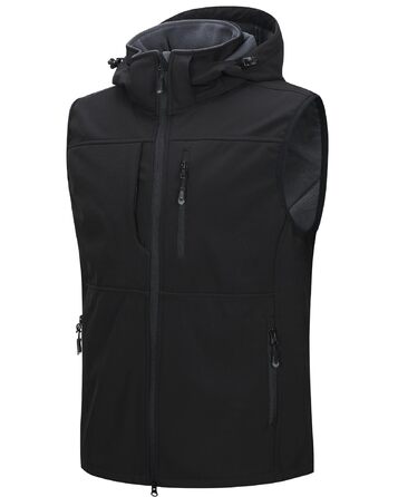 Чоловічий водонепроникний жилет Softshell 33,000ft з капюшоном та флісовою підкладкою, чорний, XXL