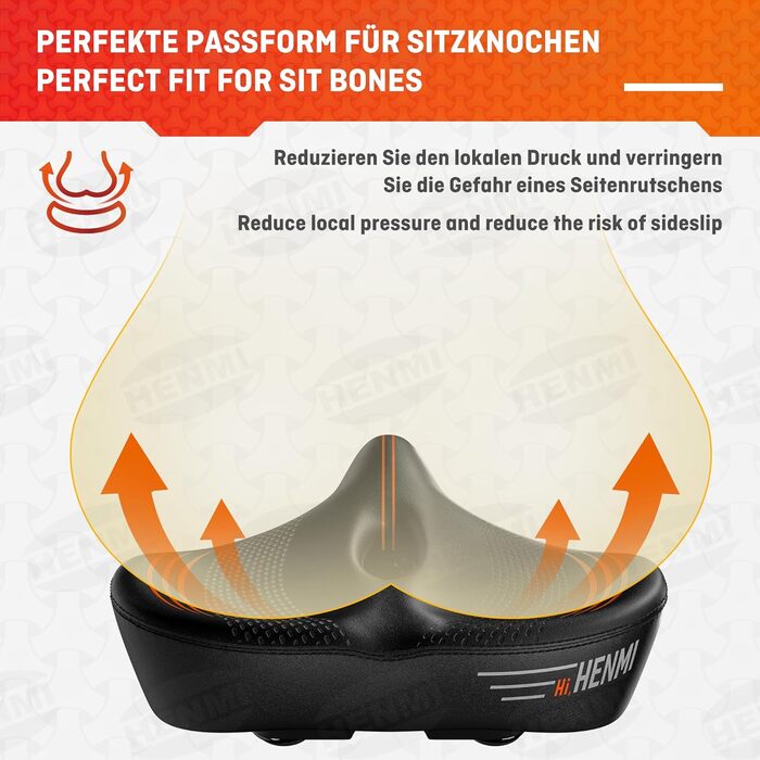 HENMI Велосипедне сідло з підвіскою, ергономічне, чорне, універсальне (Citybike, MTB, тренажер)