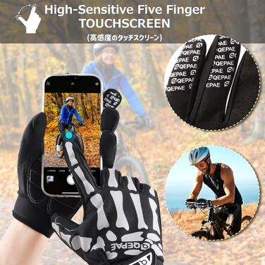 Рукавички для велосипеда Azarxis MTB чоловічі/жіночі, зимові, вітронепроникні, для катання, трекінгу, бігу, чорні (5 пальців), XL, відбивачі