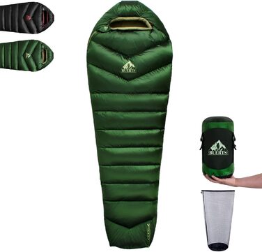 Спальний мішок BUERTS Daunen Summer, 620FP, компактний, для дорослих та підлітків, кемпінг, походи, активний відпочинок. З компресійним мішком. Температура комфорту: 16°C (зелений 5°C)