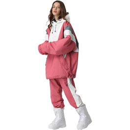 Сніговий комбінезон HOUZONIY для жінок та чоловіків. Теплий, водонепроникний, з капюшоном, для катання на лижах та сноуборді. Розмір S T63+Рожевий