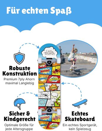 Скейтборд дитячий від 3 років Komplettboard для початківців 3-11 років, 7-шаровий клен, ABEC 5, антиковзке покриття (Cartoon, 8-11 років)