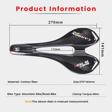 Сідло для велосипеда Carbon RXL SL, 270x141mm, MTB/Шосе, Чоловіче (Чорний, 3K глянцевий)