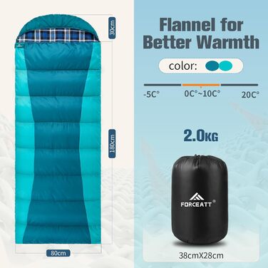 Сплячий мішок Forceatt Winter -5°C до -20°C, для 3-4 сезонів, легкий та водонепроникний, для дорослих. Підходить для кемпінгу, подорожей та трекінгу. Внутрішня підкладка Flanell, колір: кобальтовий блакитний.