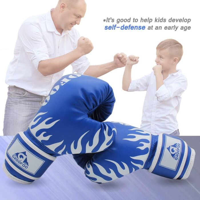 Дитячі боксерські рукавички GROOFOO 6oz (3-14 років), для боксерського мішка, тренувань, MMA, Muay Thai, кікбоксингу, блакитні