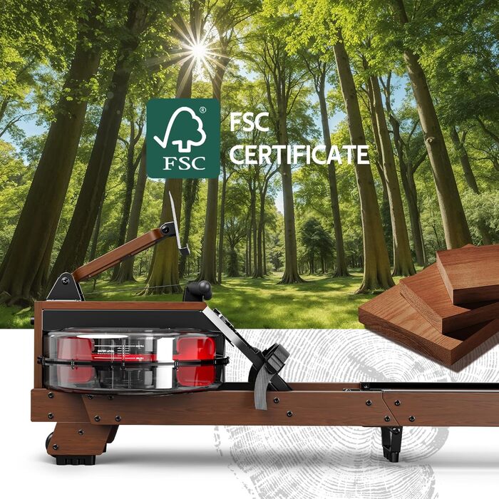 Весловий тренажер MettleMatic для дому з дуба, водяний, Bluetooth, тримач для планшета, до 175 кг, зріст до 200 см, гарантія 2 роки