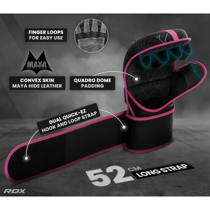 Боксерські рукавички RDX для MMA, Grappling, Muay Thai, Kickboxen, Freefight, з натуральної шкіри Maya Hide (РОЖЕВІ, XS-S)