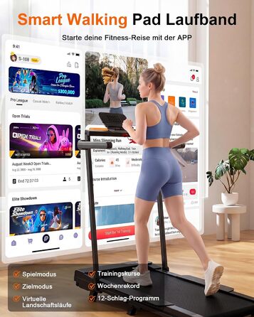 Бігова доріжка Superun Walking Pad з нахилом 6%, для дому, з додатком, до 136 кг, чорна. Швидкість до 12 км/год, режим для роботи за столом.