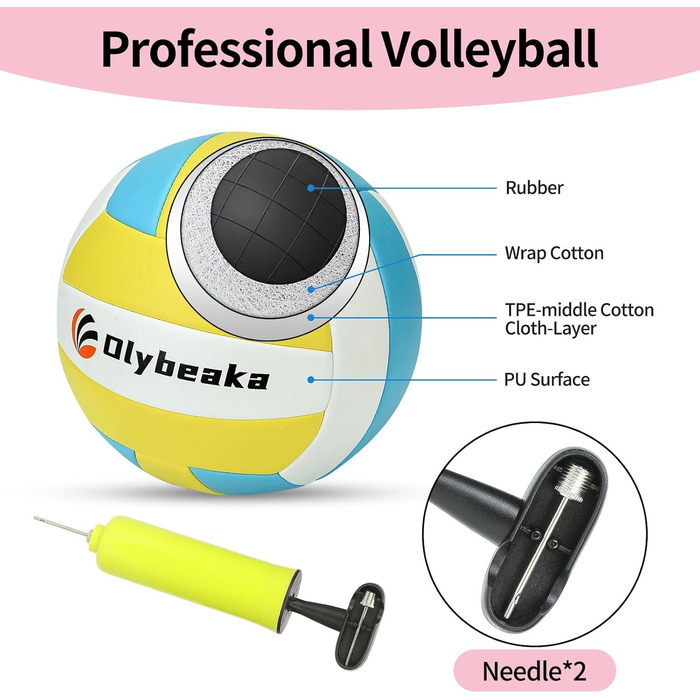 Набір для волейболу на відкритому повітрі: портативна сітка, м'яч PU, насос, сумка та міцна сітка (32 фути, рожевий)