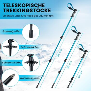 Снігоступи COSTWAY з підйомником, 35-45 розмір, до 90 кг, комплект з трекінговими палками та сумкою (синій, 63 см)