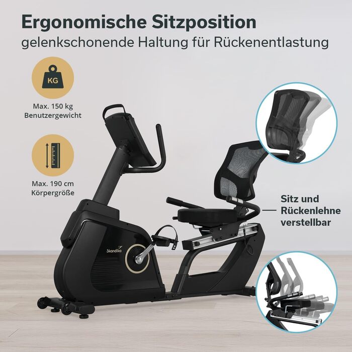 Ергометр велотренажер Skandika Liege P14/P8-H Comfort з Bluetooth та сенсорним екраном до 150 кг
