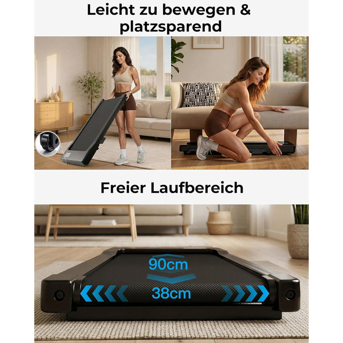Бігова доріжка Walking Pad з нахилом 6%, для дому та офісу, до 136 кг, з додатком, 6-12 км/год, чорна, 90 см