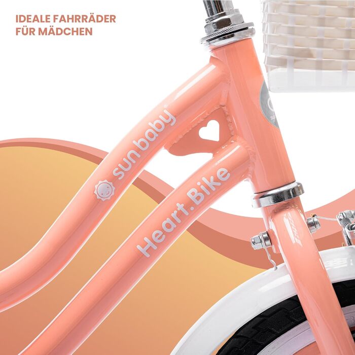 Дитяче велосипед Sun Baby Heart Bike 14 дюймів для дівчаток 2-6 років, знімний ручка-штовхач, кольоровий (Абрикос)