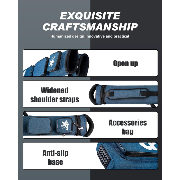 Кейс для більярдних київ CRICAL, 2 x 2 жорсткі кишені для снукеру, з штучної шкіри/оксфордського канвасу (синій)