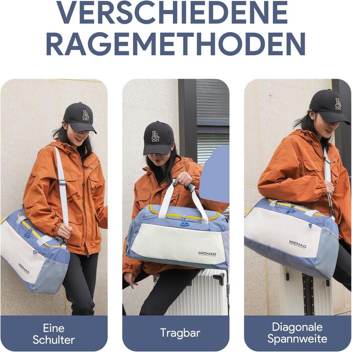 Спортивна сумка для жінок, велика, XL, 52x24x27 см, для спортзалу, подорожей, вихідних, клініки (біла)