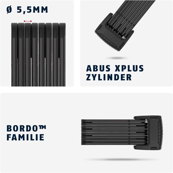 Складаний велосипедний замок ABUS Bordo Granit 6500K з тримачем, 120 см, чорний, рівень безпеки 15, циліндр XPlus