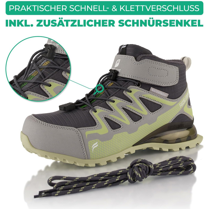 Зимові черевики для жінок та чоловіків, водонепроникні, з утепленням, для піших прогулянок (36 EU, сірий, зелений)