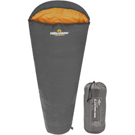 Спальний мішок Milestone Camping Mumienschlafsack сіро-помаранчевий, 2 сезони, для однієї людини, водонепроникний, з сумкою