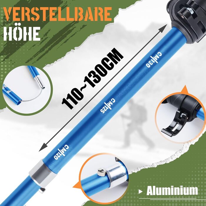 Телескопічні палиці для скандинавської ходьби та трекінгу (2 шт.), складані, 110-130 см, алюмінієві, з гумовими наконечниками та сумкою (Синій)