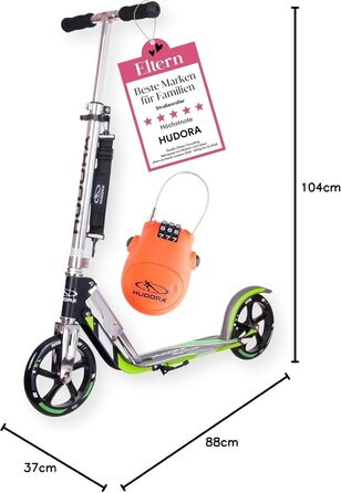 Самокат HUDORA BigWheel 205 алюмінієвий, складаний, з підніжкою та замком - для дітей та дорослих до 100 кг