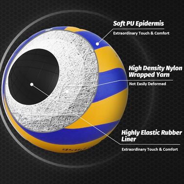 Волейбольний м'яч Beurseaf Soft Touch для пляжу та залу, розмір 5, блакитний та жовтий