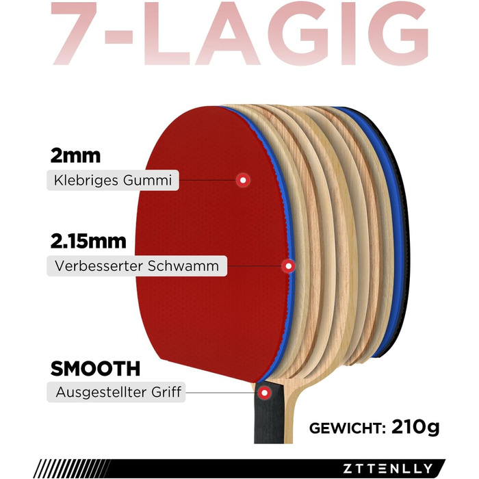 Набір ракетки для настільного тенісу, карбонова технологія, 7 шарів, для професіоналів, захисний чохол