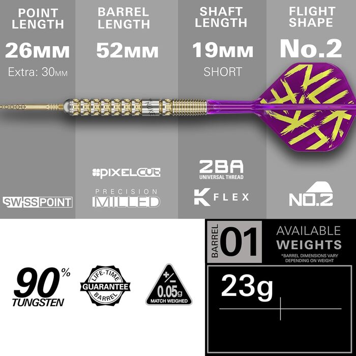 Дарти сталеві Luke Littler Gen 1 Prodigy Swiss Point 90% Tungsten 23G/24G - Професійний набір для гри в дартс