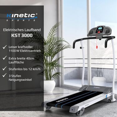 Бігова доріжка KINETIC SPORTS Pro KST3000, складана, 1100 Вт, 12 програм, нахил, динаміки, до 12 км/год, велика бігова поверхня
