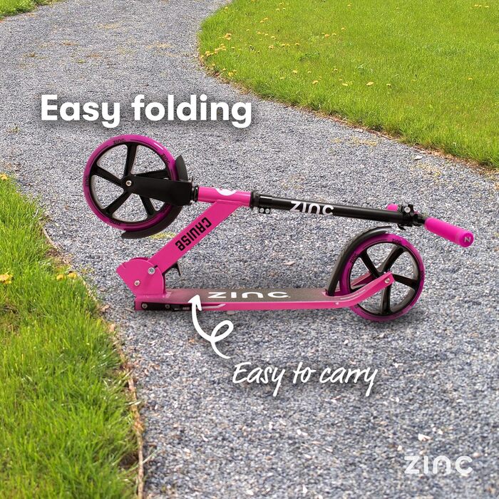 Самокат дитячий Zinc Big Wheel Pink/Black для дітей від 6 років, складаний, колеса 200мм, гальмо, до 100 кг