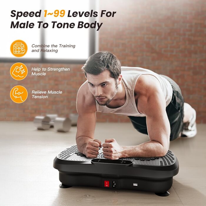 Платформа для вібраційного тренування Dripex, 3D, 99 рівнів, 5 програм, Bluetooth, стрічки, чорна