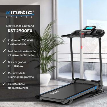 КІНЕТІК СПОРТС Laufband KST2900FX: Складний біговий тренажер з потужним мотором 750 Вт, широка бігова поверхня 40 см, 16 програм, ручний нахил, LCD дисплей, до 120 кг