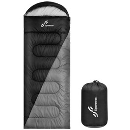 Сплячий мішок Outdoor Sportneer для дорослих та дітей - легкий, зручний, для кемпінгу, піших прогулянок, 220x80см, чорний+сірий