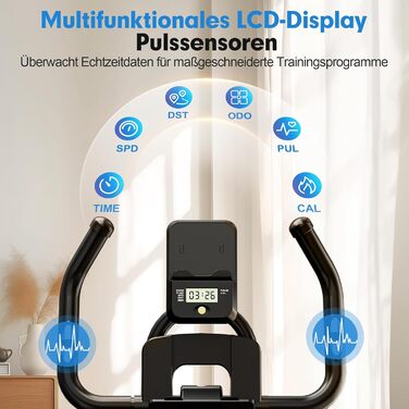 Велотренажер для дому: фітнес-велосипед з пульсометром, LCD-дисплеєм та підставкою для iPad, регульоване сидіння та опір, чорний