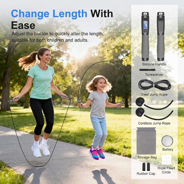 Скакалка з лічильником Flintronic, скакалка для фітнесу, швидка скакалка, регульована скакалка з антиковзними ручками для інтервальних тренувань, HIIT, сіра та чорна