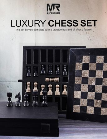 Шаховий набір з мармуру для дорослих, ручної роботи, 32 фігури, 2 додаткові королеви, коробка для зберігання, подарунок, декор (чорний & корал)