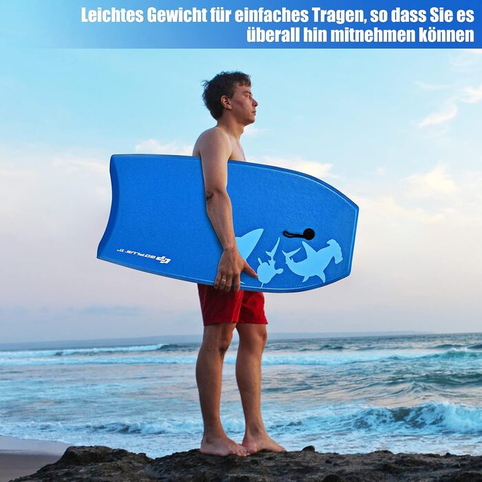 Плавальна дошка RELAX4LIFE з ручкою, нековзна, для дітей та дорослих, XPE/HDPE, висока вантажопідйомність, бодіборд, серфборд