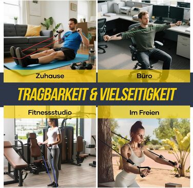 Набір еластичних стрічок для фітнесу Fokky Fitnessbänder Resistance Bands Set, 5 стрічок різної міцності, з анкерами для дверей, ручками та кігтями, для пілатесу, силових тренувань, чорний, червоний, синій, зелений, жовтий