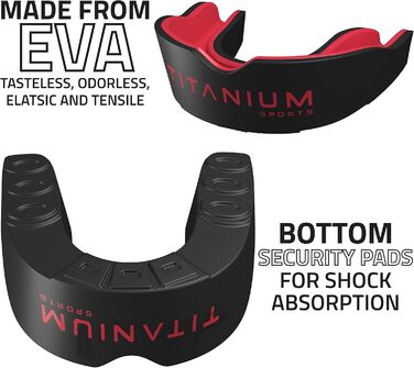 Захисна капа Titanium Sports Premium - Slim Fit з чохлом. Капу для захисту щелепи під час контактних видів спорту (бокс, ММА, джудо, карате, регбі, хокей, футбол). Червоний/Чорний. Для дітей (<11)