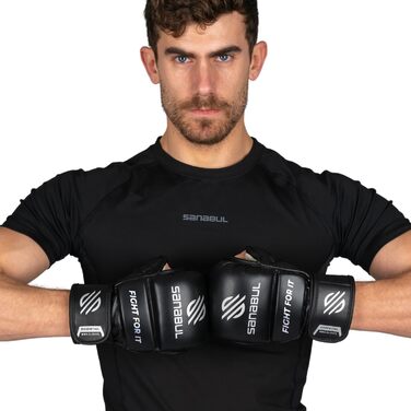 Рукавички для MMA Sanabul Essential 7oz | Тренувальні гібридні рукавички для спарингу (Чорно-срібні, S/M)