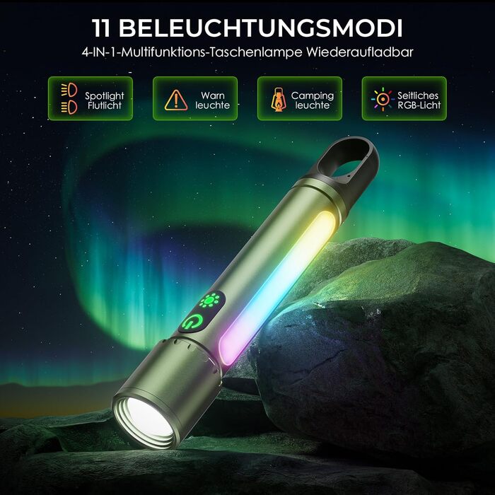 Ліхтарик LED акумуляторний 500000 люмен XHP90.2, надяскравий, з зумом, водонепроникний IPX7, зелений - для кемпінгу, походів, екстрених ситуацій