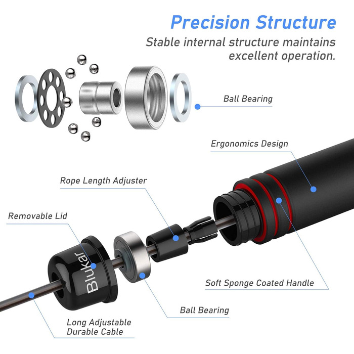 Стрибкове канат Blukar, регульований, з комфортними ручками, 3 метри, антиковзкий, для фітнесу та витривалості, червоний