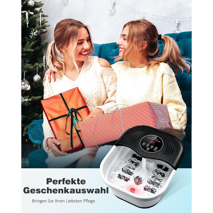 Ванночка для ніг з масажем та підігрівом – складана ванночка для ніг з бульбашками та пемзою, масажер для ніг з водою та 8 роликів – ідеальний подарунок (Чорний)