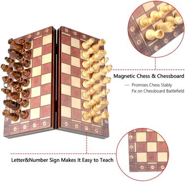 Шаховий набір Nikou: дерев'яне складане шахове поле з магнітними фігурами для подорожей, дітей та дорослих. Шахи для розвитку інтелекту та гри на вулиці.
