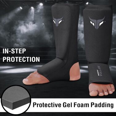 Захисники ніг для кікбоксингу Junior - легкі, дихаючі, з підкладкою, чорні. Підходять для кікбоксингу, муай-тай, MMA. Розмір XXS.