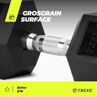 Гантеля TREXO Hex 17,5 кг, гексагональна, гумована, чавунна, для силових тренувань вдома, ергономічна ручка, міцна, універсальна